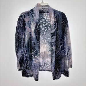 Vtg Womens Open Front Burnout Velvet Cardigan Size XL Black Gray Fairy Grunge